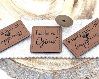 Kunstleder Patch, Label, Tasche voll Glück, a bag full of happiness