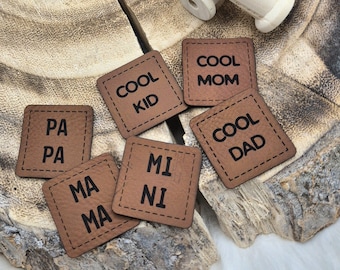 Kunstleder Patch, Label, MAMA, PAPA, MINI, Mom, Dad, Kid, Familie