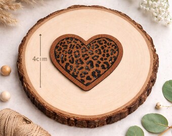 Kunstleder Patch, Label, Herz, Leoparden-Look Herz mit Leomuster