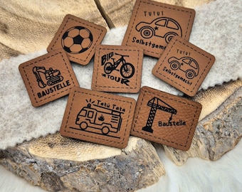 Kunstleder Patch, Label, Baustelle, Fußball, Feuerwehr, Bagger, Fahrrad