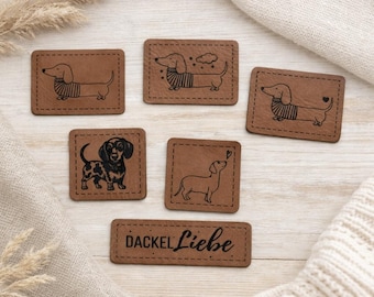 Kunstleder Patch, Label, Dackel, Tigerdackel, Dackelliebe