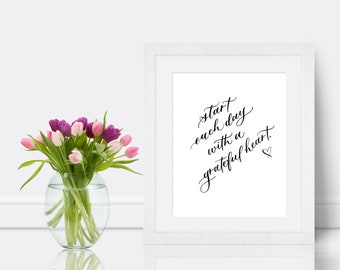 Grateful Heart Script Print | Inspirational Home Decor (PNG Downloads)