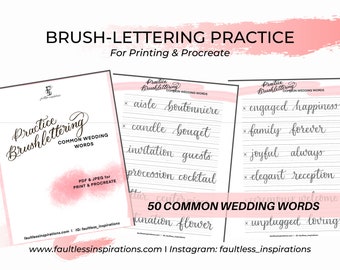 Wedding Brushlettering Practice Sheets | Brush-calligraphy Practice Guide | Modern Lettering for Weddings/Stationery