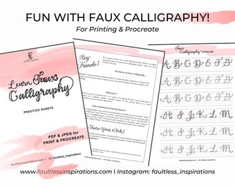 Faux Calligraphy Practice Sheets | Monoline Lettering (PDF, Procreate)