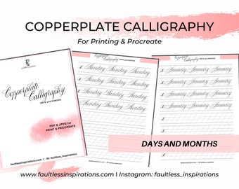 Copperplate Calligraphy Practice Sheets, Days & Months (PDF, JPG)