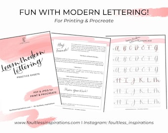 Modern Lettering Practice Sheets | Brush Calligraphy (PDF and Procreate)