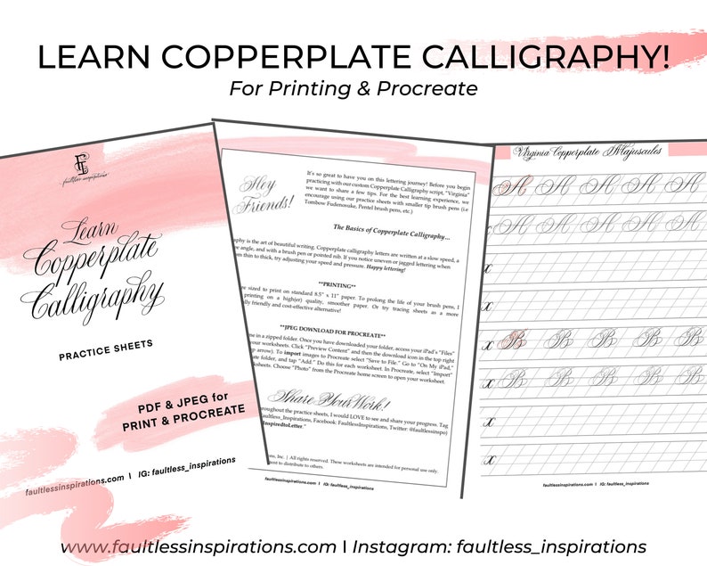 Copperplate Calligraphy Practice Sheets | Procreate & PDF - Etsy