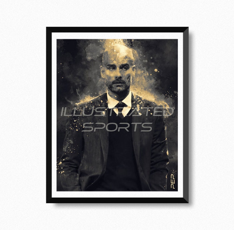 Manchester City Manager print. High resolution digital download printable artwork in 10in x 8in Jpg portrait format Pep Guardiola Print
