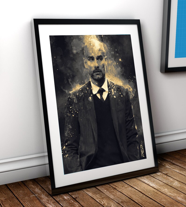 Manchester City Manager print. High resolution digital download printable artwork in 10in x 8in Jpg portrait format Pep Guardiola Print