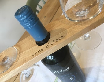 Personalised wooden wine and glass holder