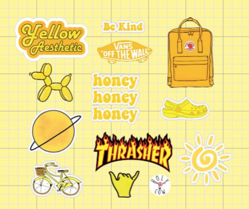 Yellow Aesthetic Sticker Pack | Etsy