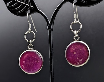 Magenta purple glow galaxy dangle earrings, hippie earrings