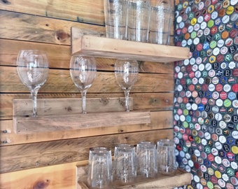 Glasses and Bottle Shelf - Wood, Rustic, Trinket Shelf, Small Display Shelf