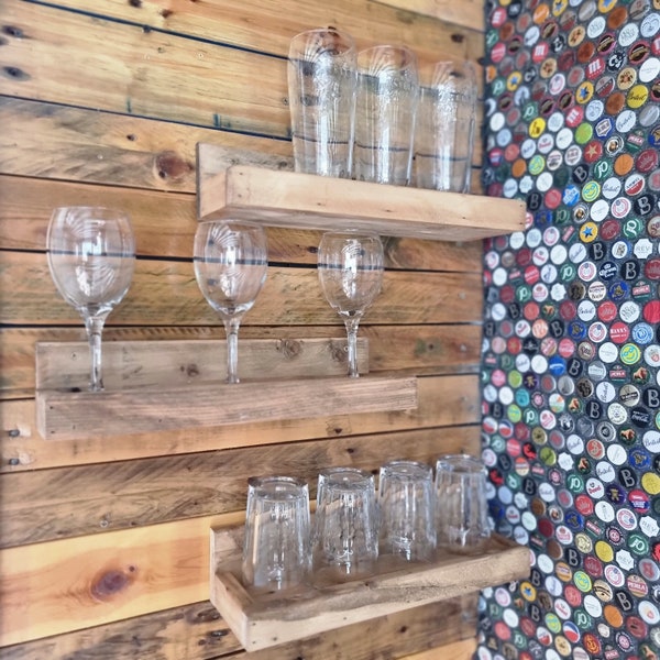 Glasses and Bottle Shelf - Wood, Rustic, Trinket Shelf, Small Display Shelf