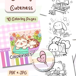 Coloring Cuteness – Printable Coloring Book PDF | 40 Cute Pages for Kids, Teens & Adults | Kawaii Art to Relax and Enjoy