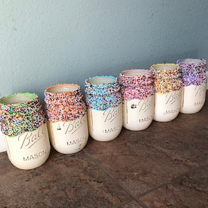 Sprinkle mason jar | tons of color options | cup cake ice cream donut party centerpiece themed decor | home decor accents | baby shower