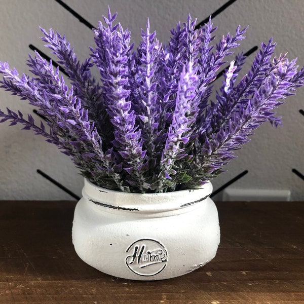Farmhouse mason jar centerpiece with faux lavender | tiered tray decor summer home accents | shelf housewarming gift | rustic fake plants