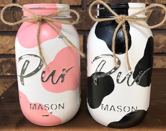 Hand Painted Cow Print Ball Mason Jar Farmhouse Rustic Home - Etsy