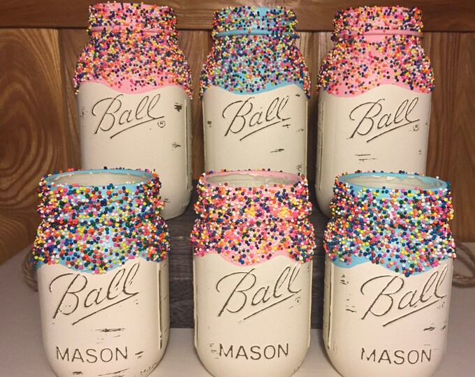 Sprinkle Mason Jar Gender Reveal Set Pink Blue Boy Girl Party