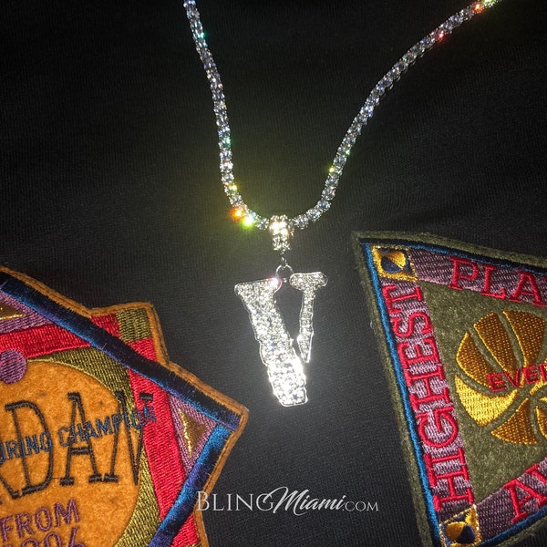 Iced "Vlone" white CUSTOM Pendant w/ chain