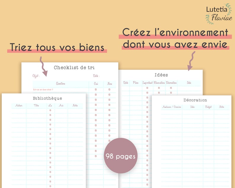 Planificateur de Ménage à imprimer, Fiches pour l'organisation des