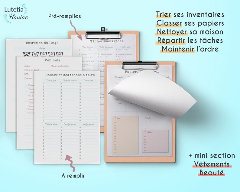 Planificateur de Ménage à imprimer, Fiches pour l'organisation des