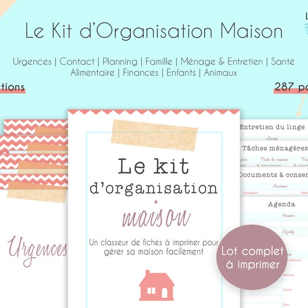 Planning familial à imprimer, Planificateur du Ménage, Tâches, Budget, Repas, Santé, Printables pour planner non daté, Classeur, Organiseur