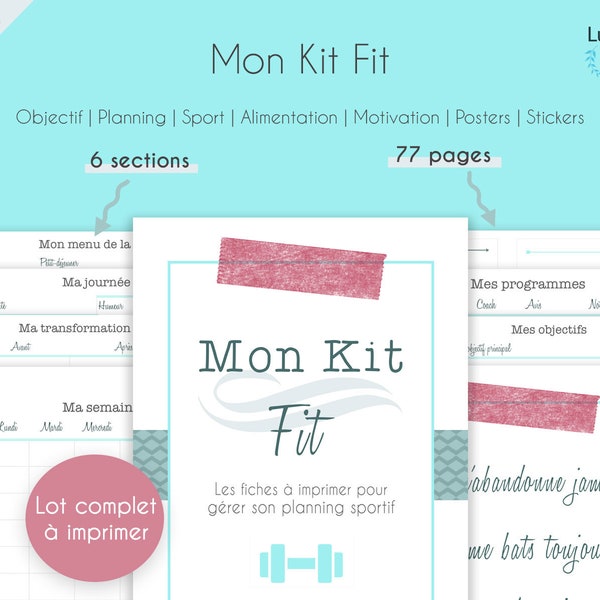 Planning de Fitness à imprimer, Planificateur de sport, Fit Journal de remise en forme, Planner A4 A5 repas, santé, routines, alimentation