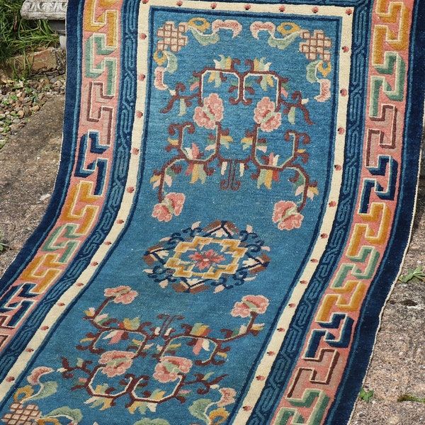 Antique Chinese Rug Handmade Oriental Wool