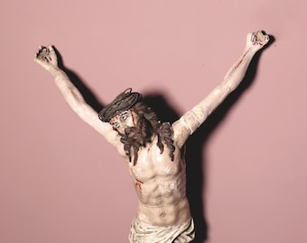 Antique Figure Of Christ 18th Century Papier Mache Corpus Christi Crucifix Sculpture Religious Art