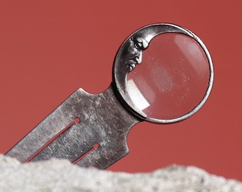 Antique Silver Man in the Moon Magnifying Glass Bookmark