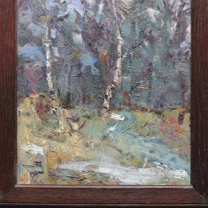 Vintage Oil Painting on Board Moonlit Forest
