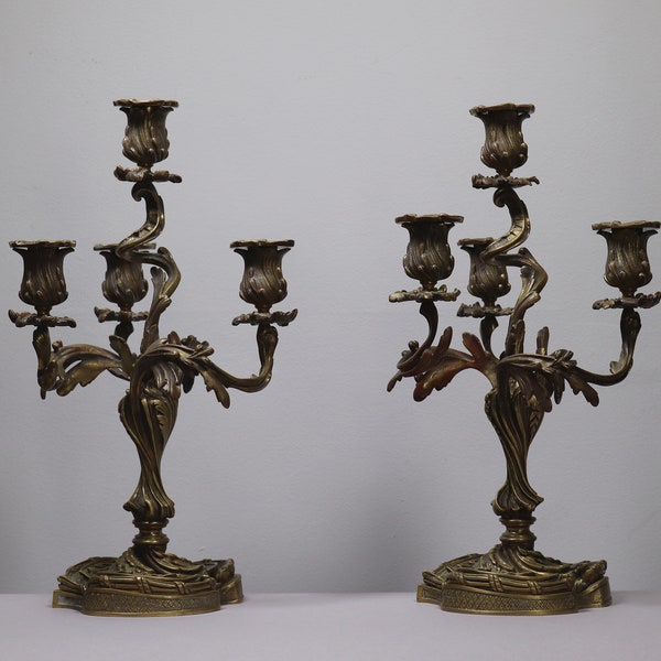 Antique Candlesticks  Gilt Bronze Candelabra French  Candleholders PAIR