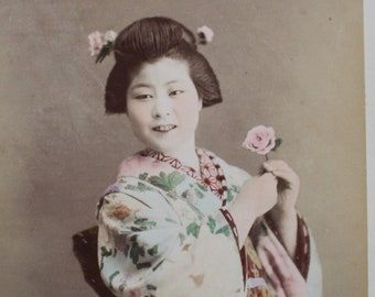 Fotografía antigua japonesa de albúmina coloreada a mano