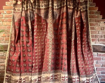 Pannello per tenda Kalamkari antico stampato a blocchi