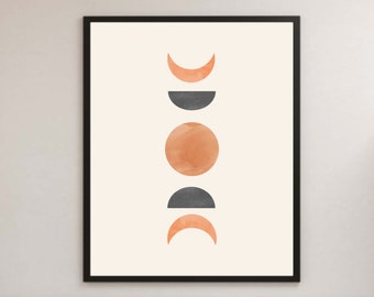 Boho Moon Phases Wall Art Printable, Abstract Moon Print, Minimalist Black Terracotta Moon Print, Celestial Neutral Poster Instant Download