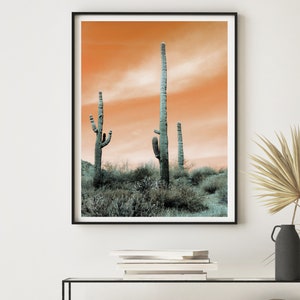 Cactus Desert Sunset Photo Printable Wall Decor Gray Orange - Etsy
