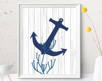 Blue Anchor Print | Etsy
