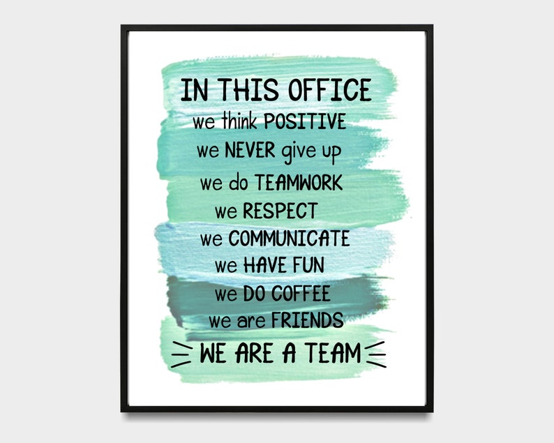 office rules and teamwork sign printable wall art cooperation etsy