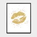 Gold Glitter Lips Glam Printable Wall Art, Gold Kiss Girls Room Fashion ...