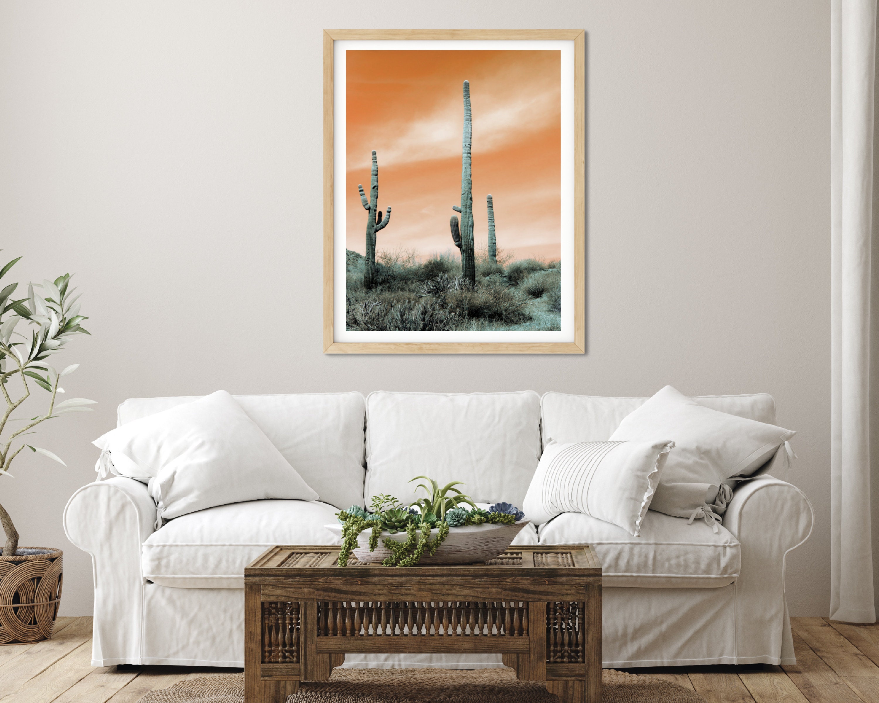 Cactus Desert Sunset Photo Printable Wall Decor Gray Orange - Etsy