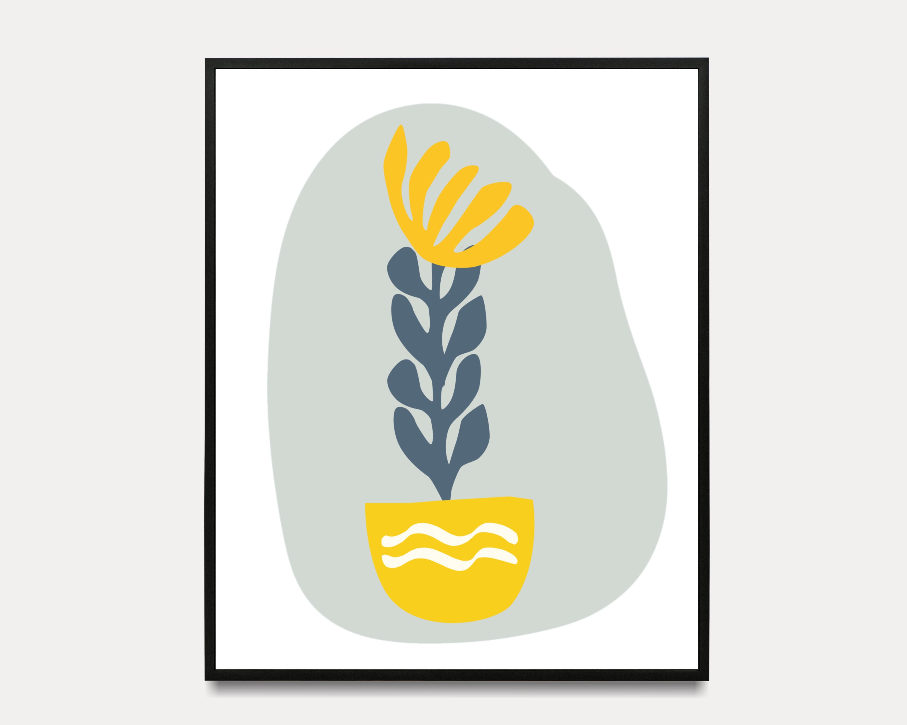 Abstract Floral Modern Printable Wall Art Yellow Blue Flower Etsy