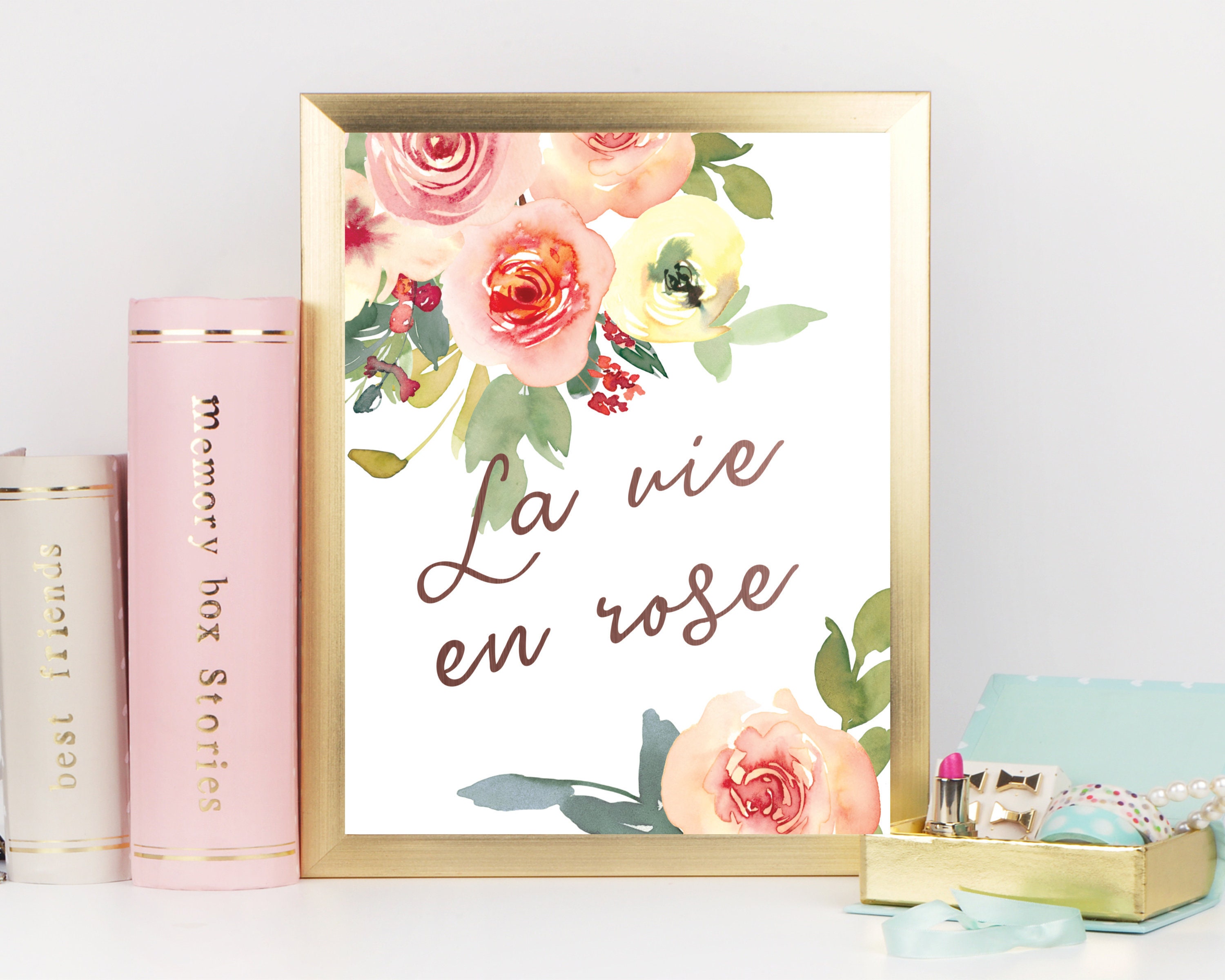 La Vie En Rose French Quote Printable Wall Art Blush Pink Etsy