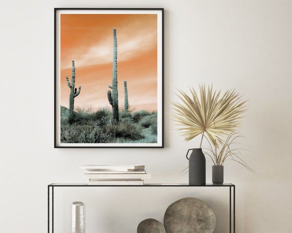 Cactus Desert Sunset Photo Printable Wall Decor Gray Orange | Etsy