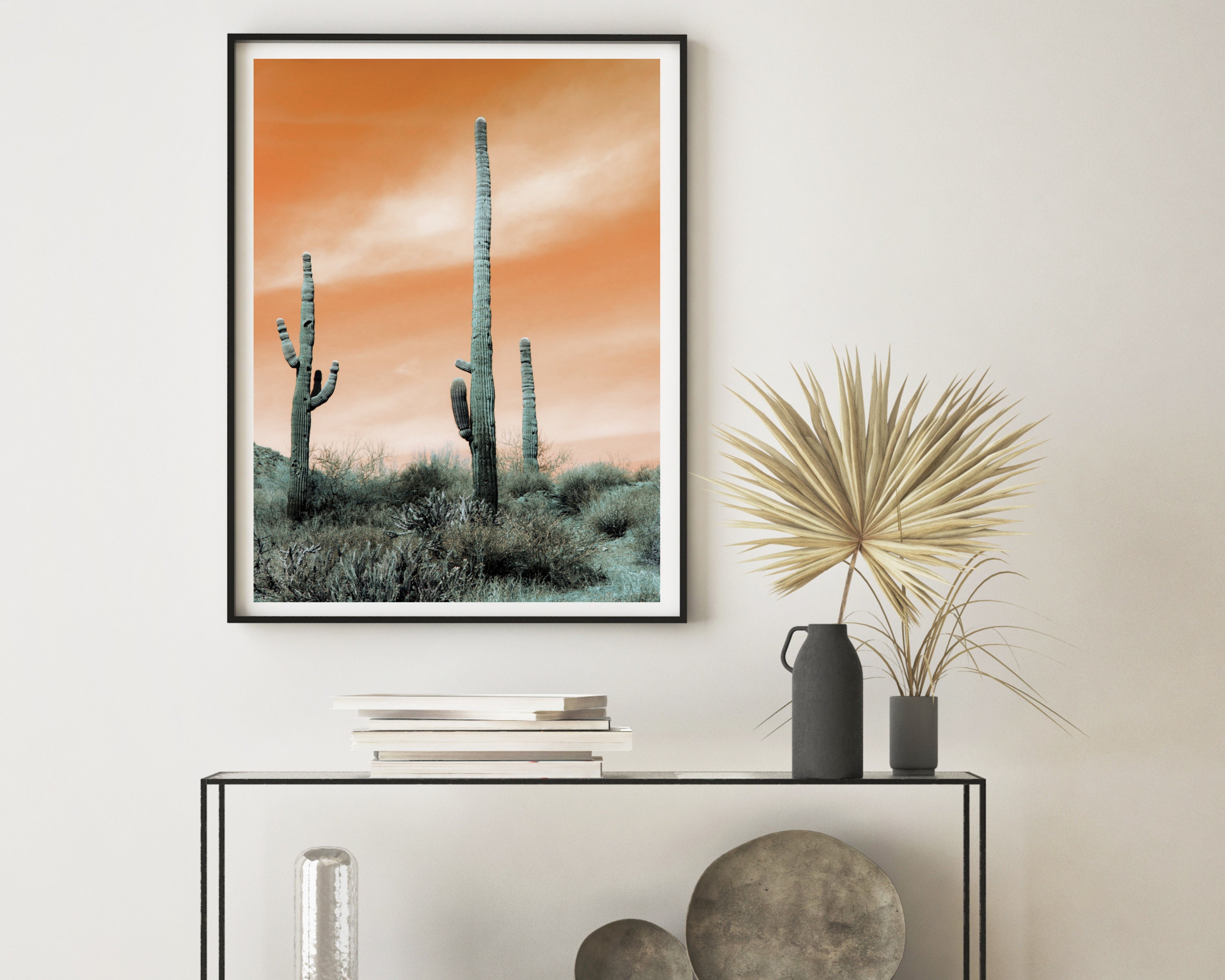 Cactus Desert Sunset Photo Printable Wall Decor Gray Orange - Etsy