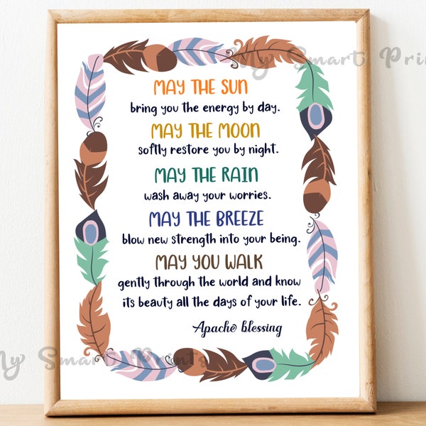 Boy Nursery Apache Blessing Quote Feathers Printable Wall Art, Blessing Poem, Tribal Western Print, May The Sun Bring You INSTANT DOWNLOAD