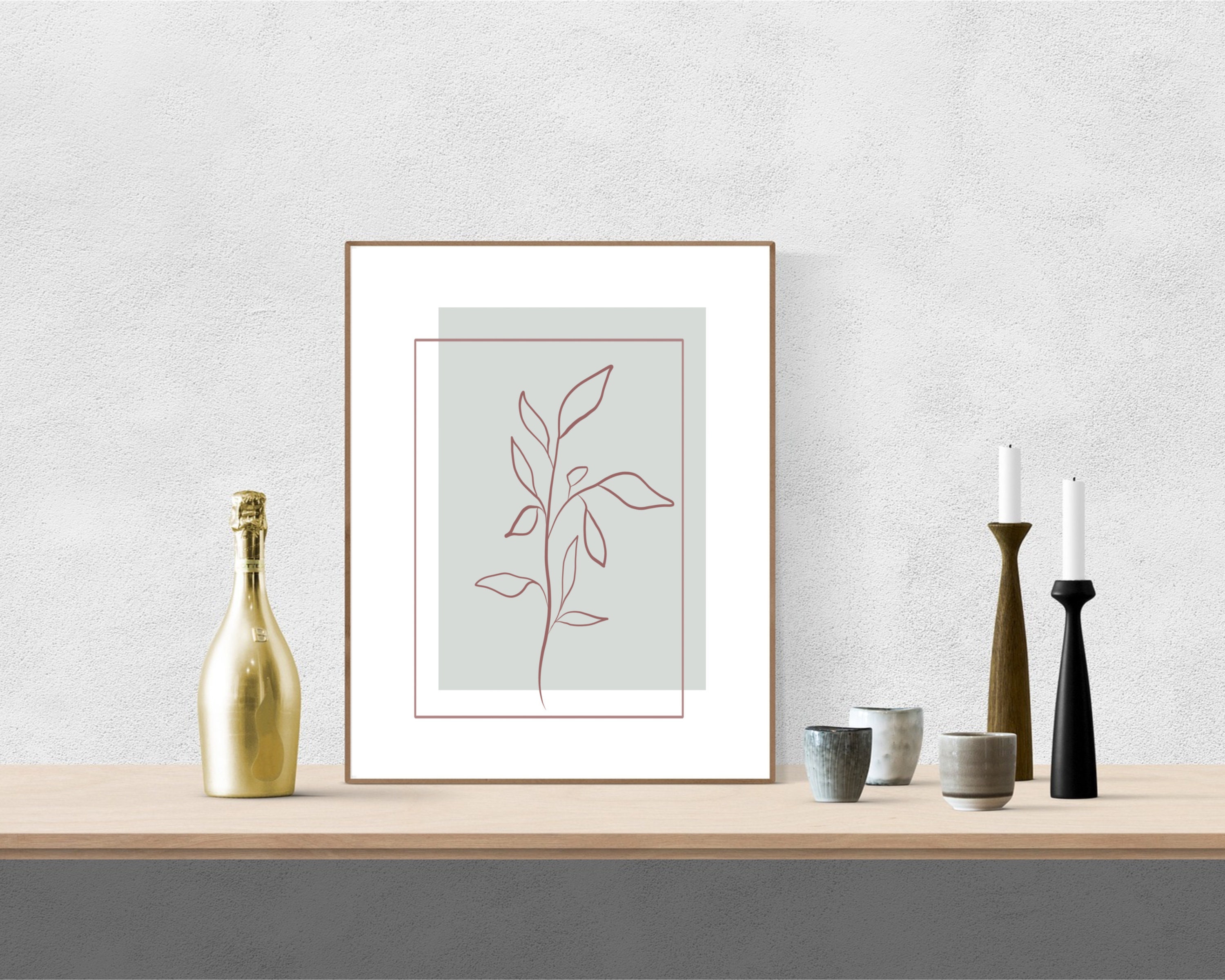 Neutral Leaf Print Leaves Wall Art Digital Download Printable Line Art