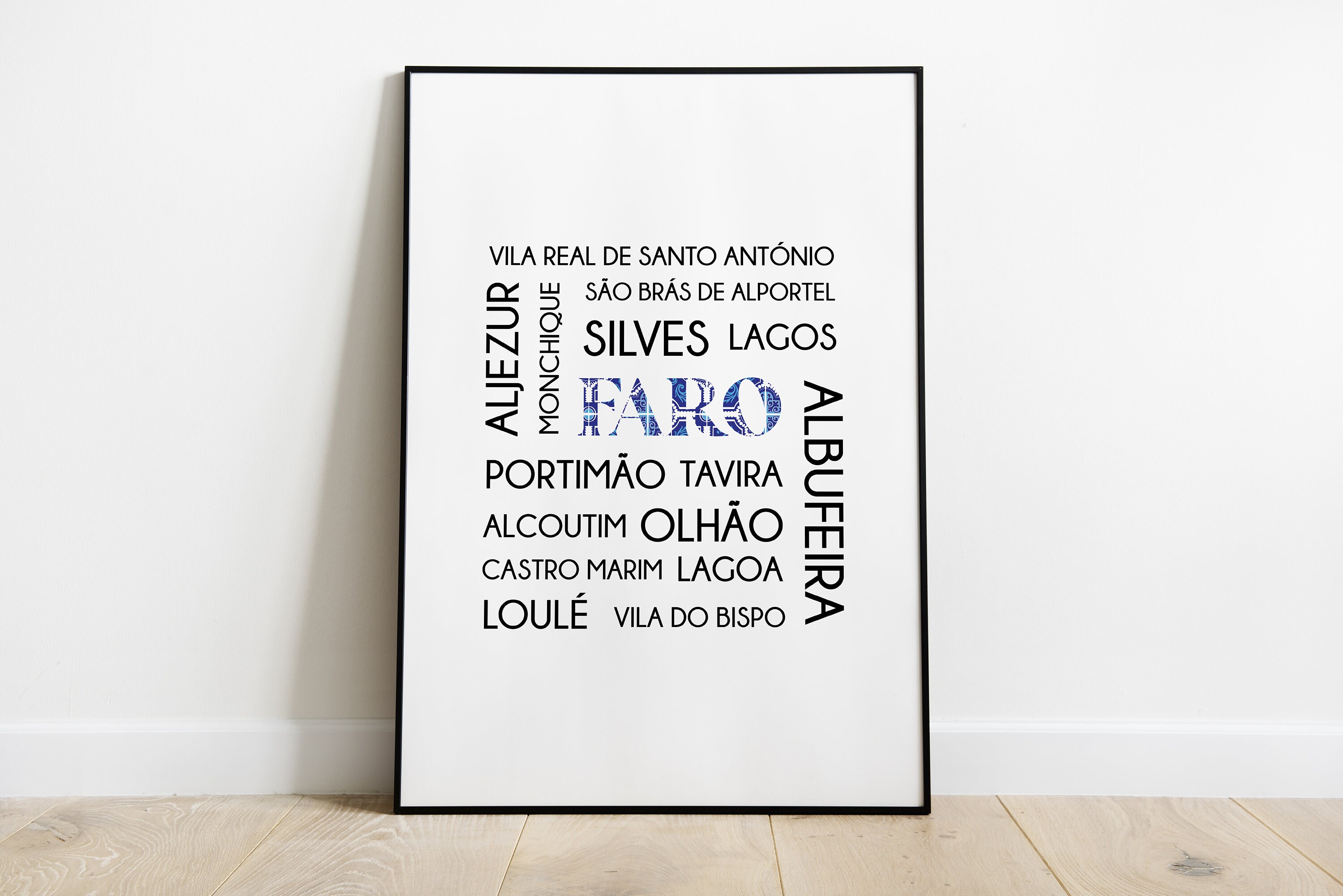Poster District Faro - Affiche/Poster District Faro Portugal Noir ou Blanc Au Choix A3 A4 A5