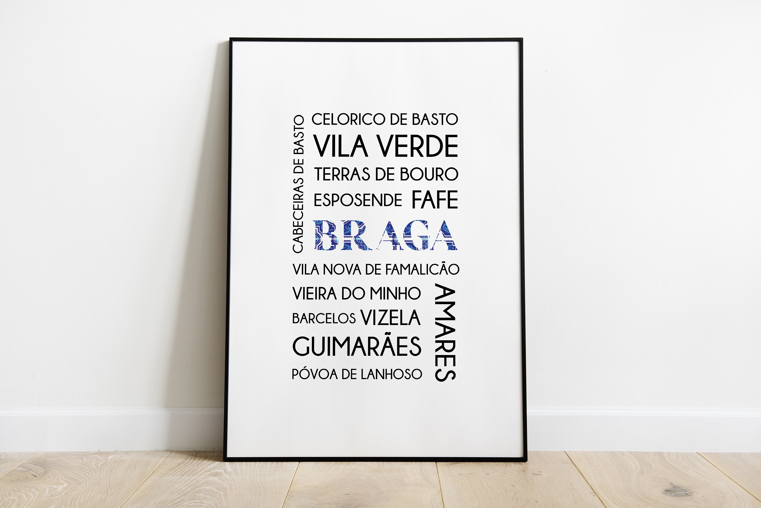 Poster District Braga - Affiche/Poster District Braga Portugal Noir ou Blanc Au Choix A3 A4 A5