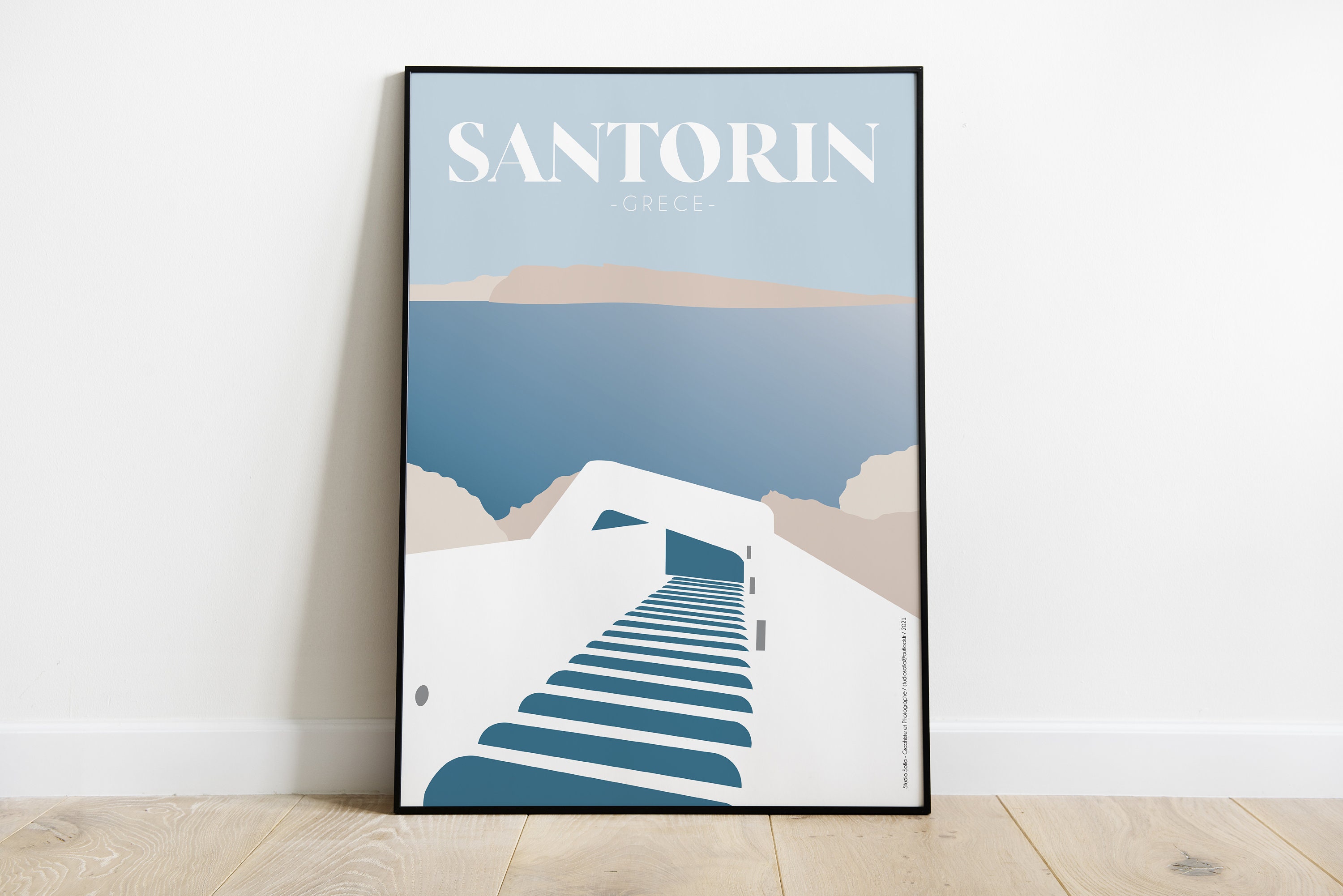 Travel Poster Santorin - Affiche/Poster Santorin A3 A4 A5